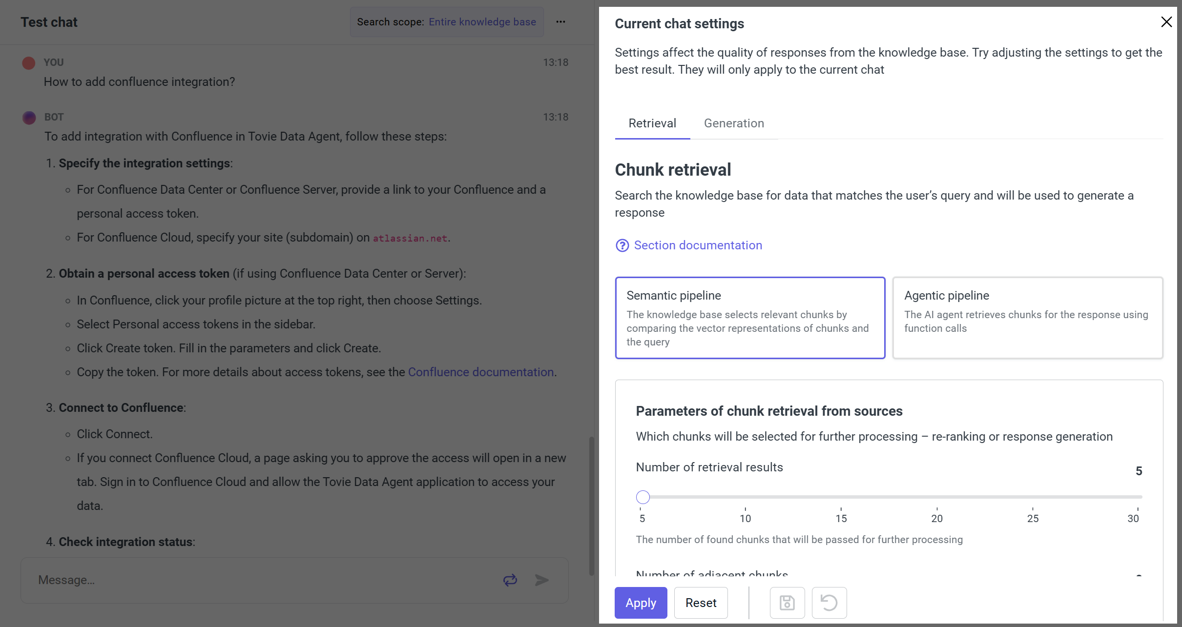 Settings panel